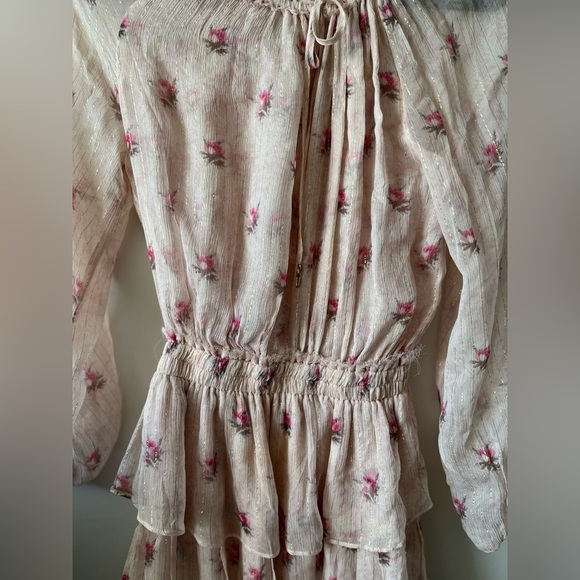 LoveShackFancy Silk Pink Floral Metallic Mini Dress - Picture 10 of 16
